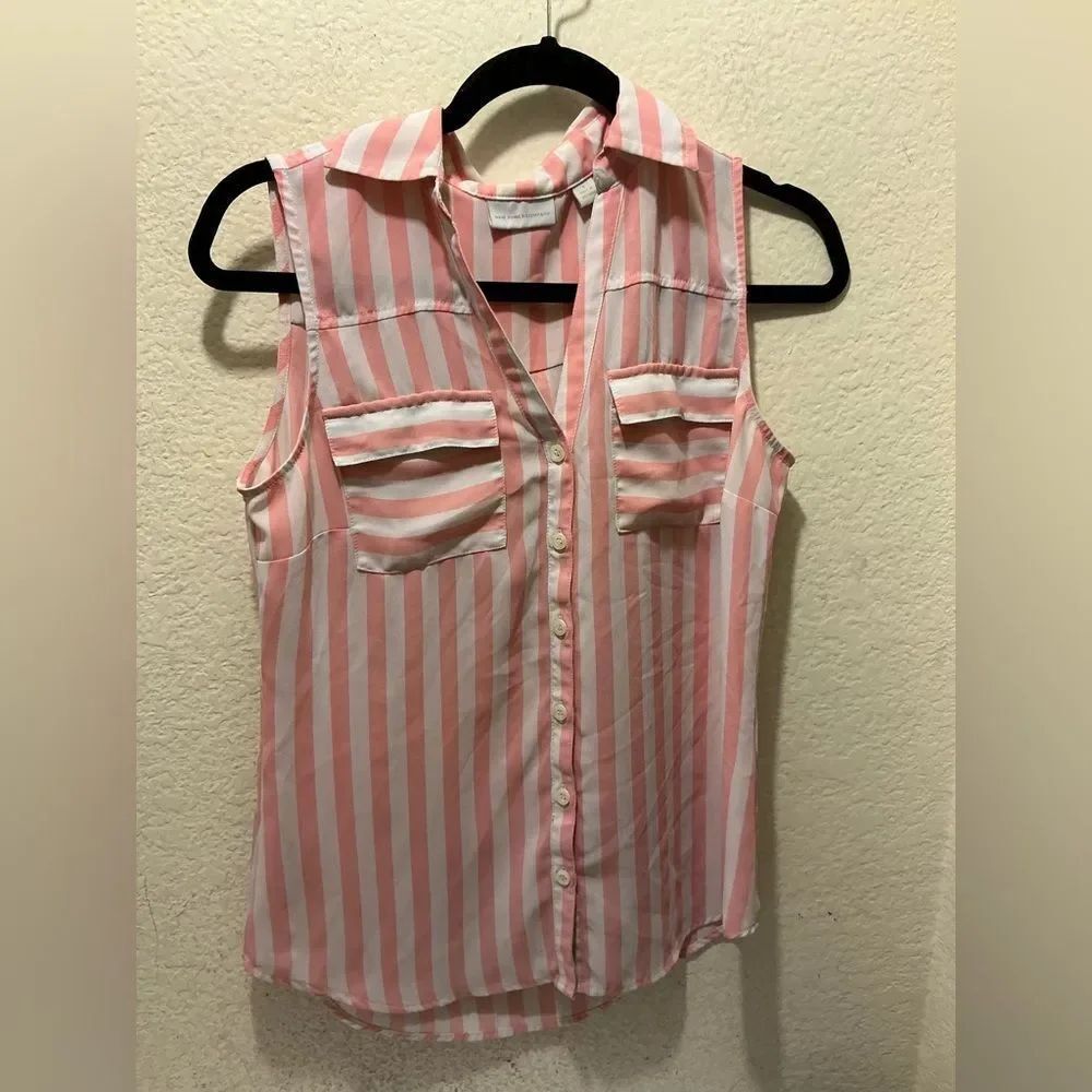 New York company Chic Pink Striped Button-Down Blouse